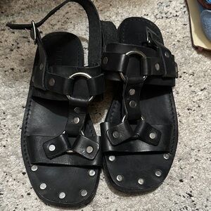 Re/Done Black Studded Leather Sandals 38